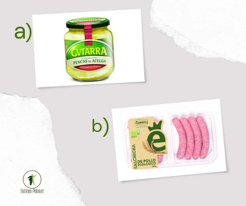 pencas de acelga en conserva con salchicha de pollo.